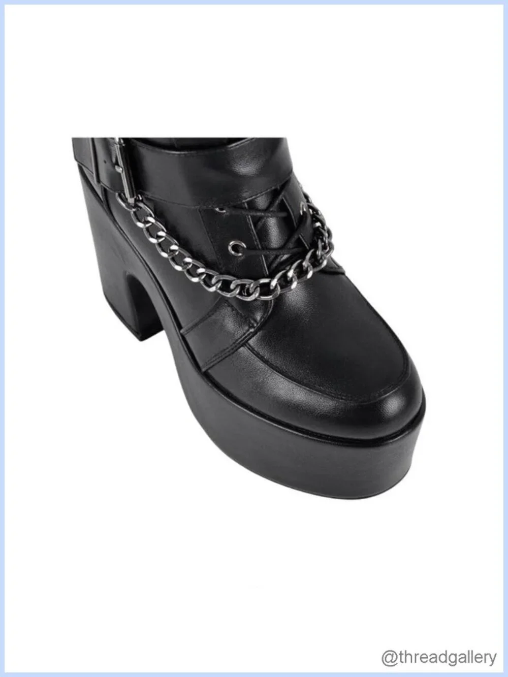 Gothic Platform Ankle Boots Chunky Heel Chain Detail Side Zipper Punk Rock